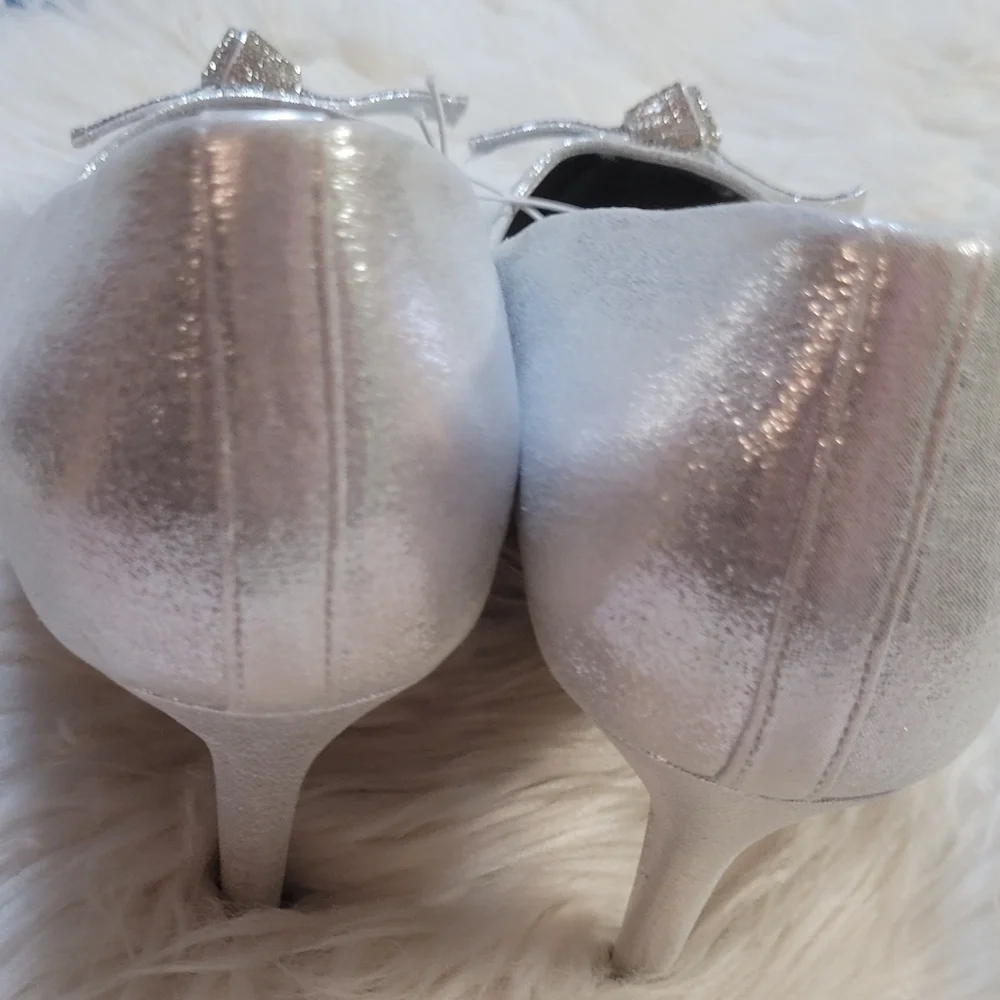 Silver Glitter Heels with Bow Accent - Picture 6 of 10